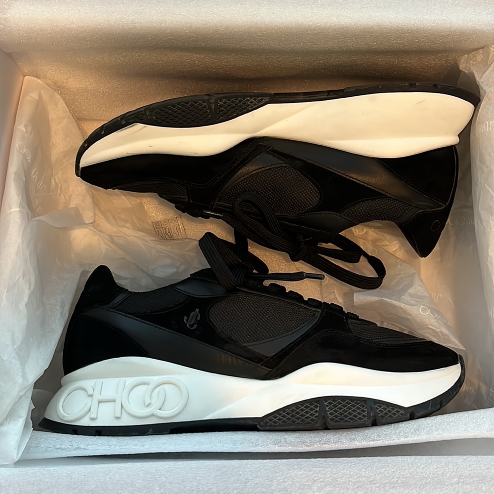 Jimmy Choo black & white leather & suede sneakers